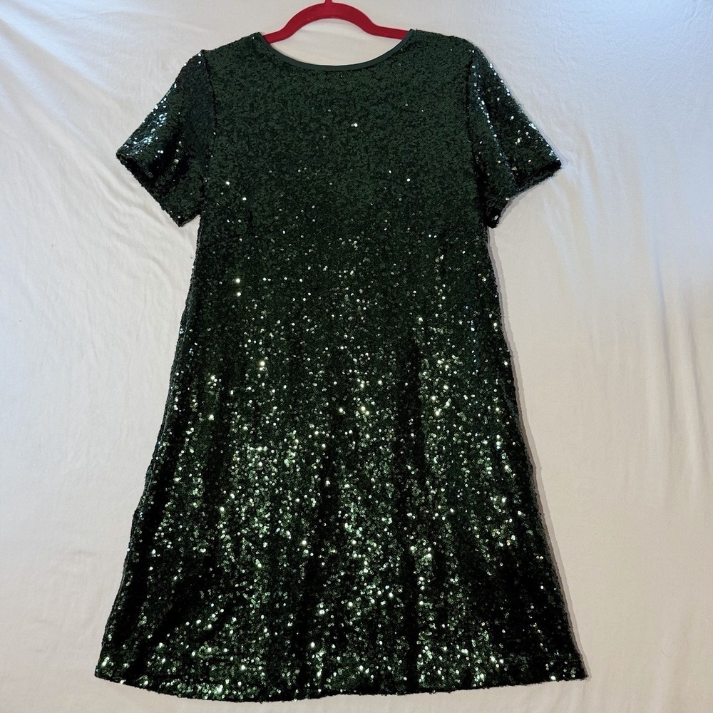 Green Emerald Shimmering Dress Striking Open Back Detail M #glam#cocktail#party